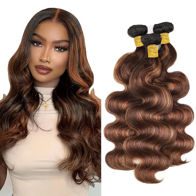 P430 Human Hair Bundles Color 30 Body Wave Bundle Brazilian Virgin Remy Hair 3 Bundles 14 16 18 Inch Light Brown Body Wave Bundle