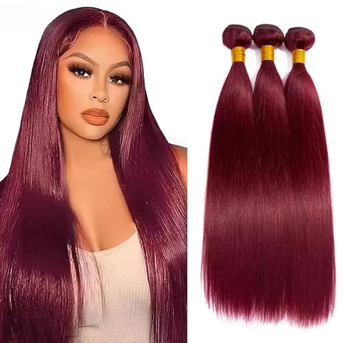 99J Burgundy Bundles Human Hair Red Straight 3 Bundles 28 30 32 Inch 150g 8A Brazilian Virgin Hair Extensions 99J Straight Bundle Red Color