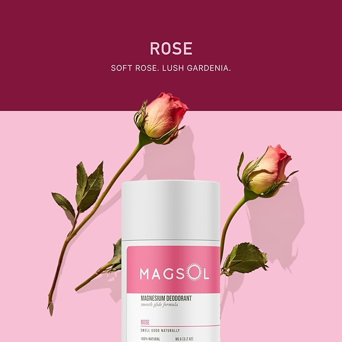 MAGSOL Magnesium Deodorant for Women, Aluminum Free, Baking Soda Free, Natural Deodorant for Sensitive Skin, Long Lasting Odor Protection with Sweet Almond Oil, Rose 2.6 oz