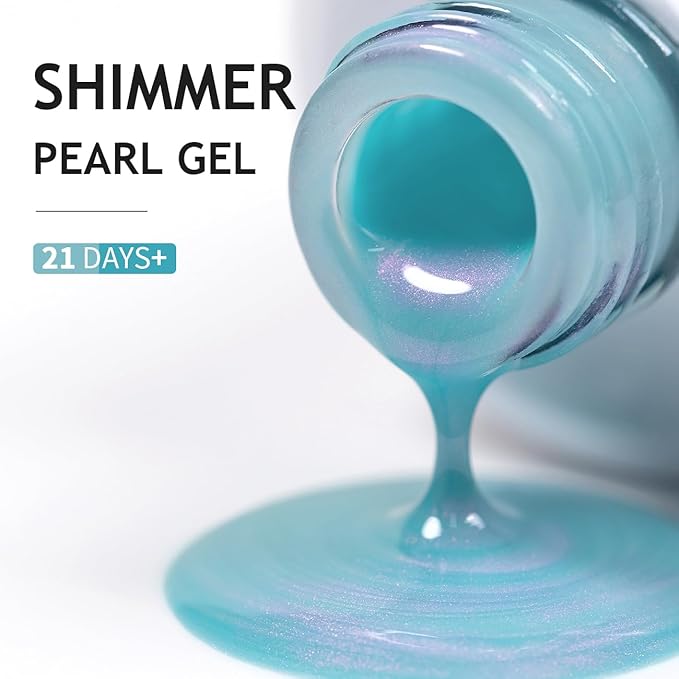 RARJSM Pearl Gel Nail Polish,15ML Lake Blue Pearlescent Gel Polish,Purple Red Shell Glitter Shimmer Mermaid Nail Gel Polish Soak Off LED UV Drawing Swirl Thread Effect for DIY Manicure Use