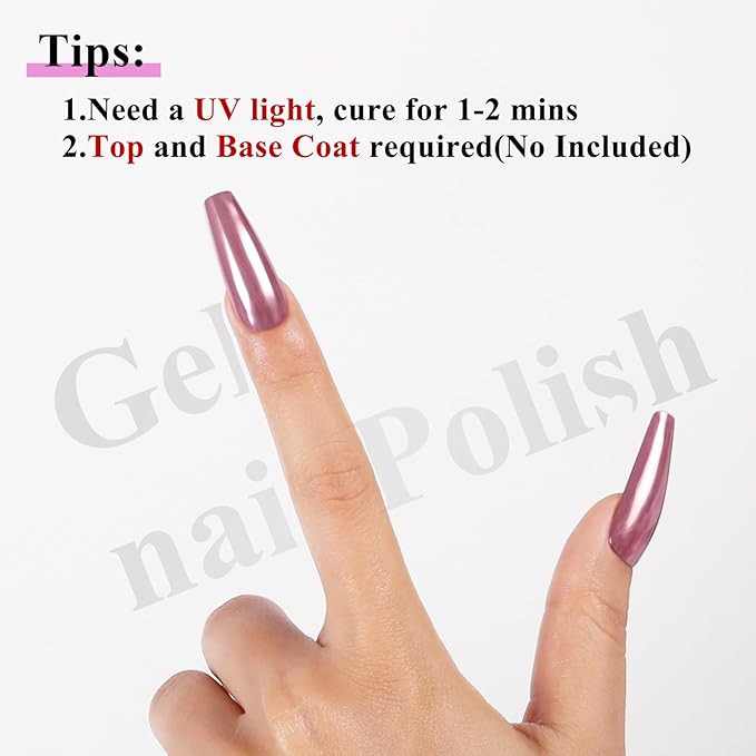 Imtiti Rose Gold Chrome Nail Powder Kit,1g Pink Meatllic Mirror Effect Powder with 10ml White Color Gel Polish Metal Nail UV DIY Kit