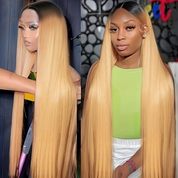 AMIRTY Honey Blonde Wig Human Hair for Women 13x6 HD Lace Front Wigs Human Hair Pre Plucked Straight Lace Frontal Wig With BabyHair 24Inch