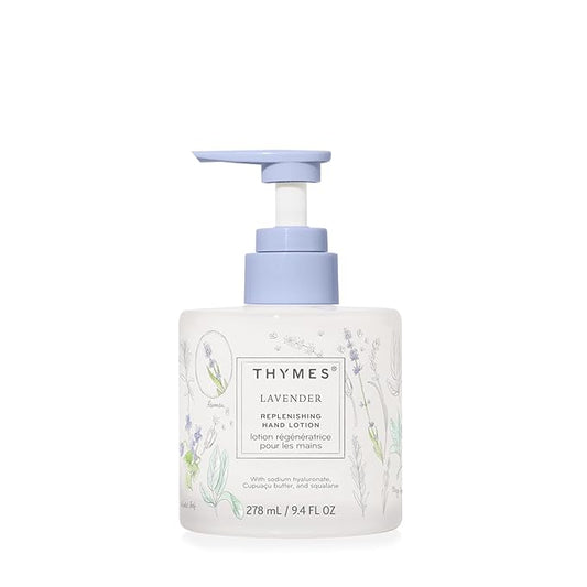 Thymes Replenishing Hand Lotion for Dry Skin - Daily Moisturizer Helps Reduce Dryness - Hand Lotion for Women & Men Formulated with Sodium Hyaluronate & Squalane (Lavender, 9.4 fl oz)
