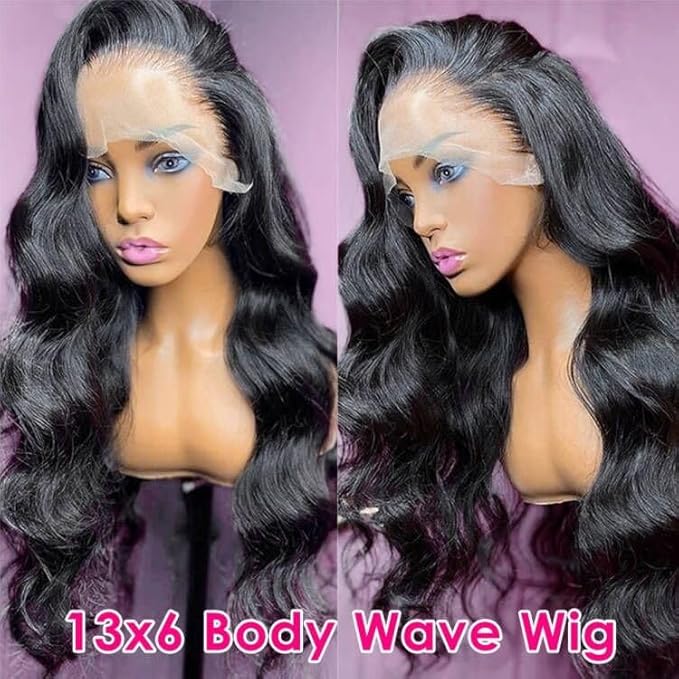 Pizazz 13x6 HD Lace Front Wigs Human hair Pre Plucked 180 Density Brazilian Body Wave Frontal Wigs Human Hair with Baby Hair Natural Hairline Natural Black Color 18 Inch