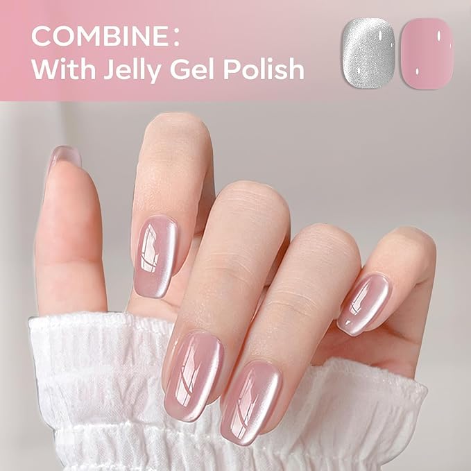 modelones Silver Cat Eye Gel Nail Polish Glitter White Cat Eye Gel Polish Clear 9D Holographic High Density Crystal Nail Polish with Magnet Soak Off U V Shimmer Polish Christmas Nail 15ML