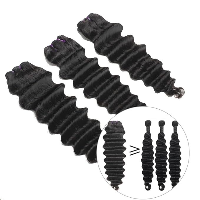 Loose Deep Wave Human Hair 100% Unprocessed Virgin Brazilian Remy Hair Bundles 3 Hair Bundles Deals Loose Deep Wave Human Hair Weave Bundles for Black Women Natural Color