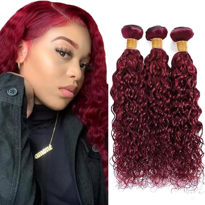 Burgundy Human Hair Bundles 99J Water Wave 3 Bundles 16 18 20 inch 8A Brazilian Unprocessed Virgin Hair Color Red Bundle 150g