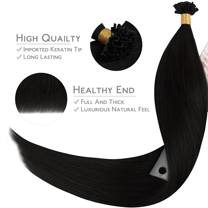 WENNALIFE U Tip Human Hair Extensions - 50g 50s 14 Inch Jet Black Remy Hair - Invisible Straight Keratin K Tip Real Human Hair