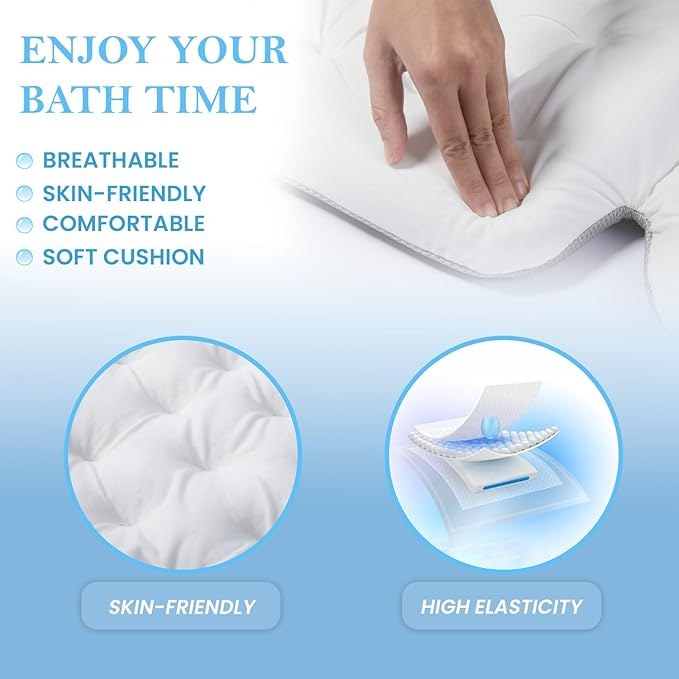 Bath Pillow for Tub | 4D Air Mesh Fabric - Plush Bathtub Pillow for Neck & Back Support, Hot Tub Pillow with 6 Non-Slip Suction Cups | Spa Pillow for Relaxation and Comfort (White). (Full Body White)