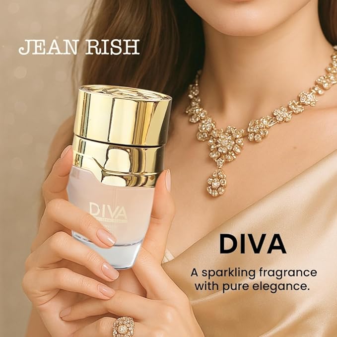 Jean Rish Diva Eau De Parfum for Women, (3.4 Fl Oz / 100ml) with Pink Pepper-Rose-White Musk - Long Lasting and Luxury Fragrance, Made in USA