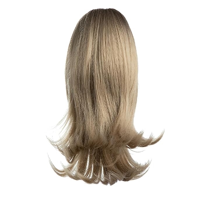 Ponytail Hair Extensions, 12 Inch Claw Clip Ponytail Hair Extensions for Women, Chin Clip Wigs, Soft Synthetic Wigs-Ash Blonde with Dark Root