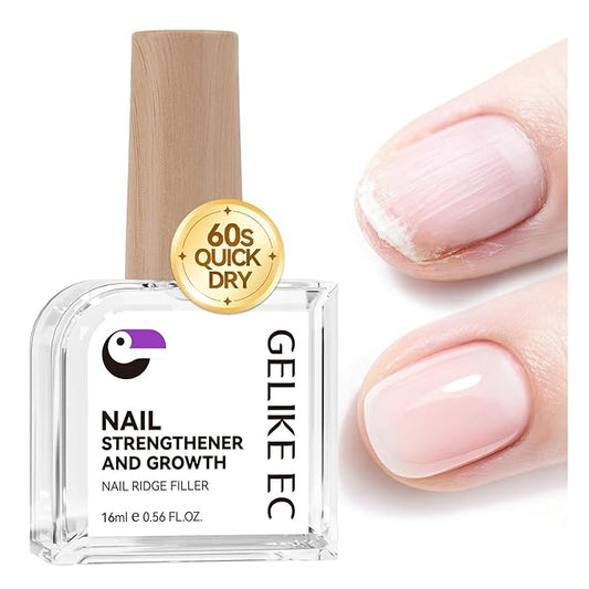 Gelike EC Nail Strengthener and Growth for Women: Clear Nail Hardener for Damaged Weak Peeling Nails – 60s Quick Dry Protein Repair Base Coat – Long Lasting High Shine Daily Home Care 16ml