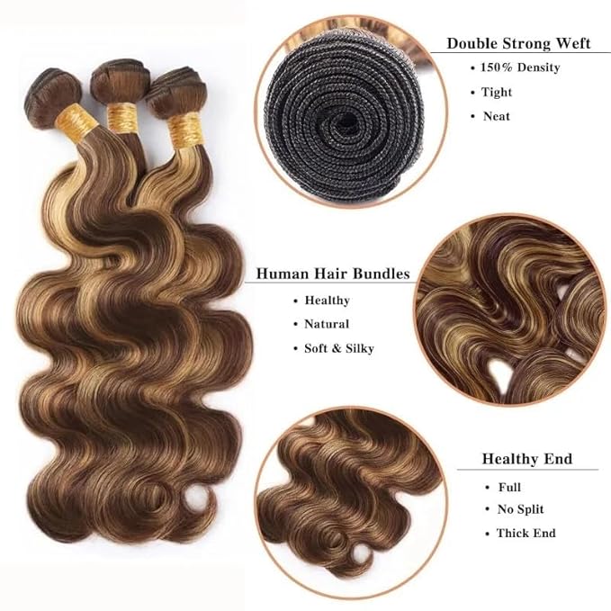 28 30 32 Inch Honey Blonde Body Wave Bundles P4/27 Body Wave Bundle Brazilian Virgin Hair 3 Bundles Color 27 Hair Extensions