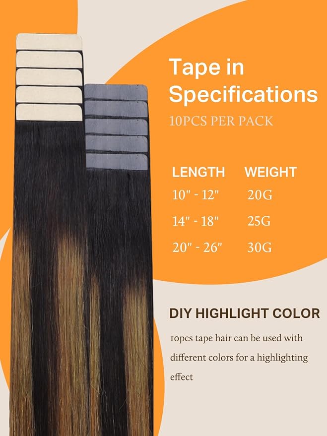 DOORES Tape in Human Hair Extensions, Balayage Natural Black to Chestnut Brown Remy Hair Extensions Tape in Skin Weft Natural Hair Extensions 30g 10pcs 24 Inch