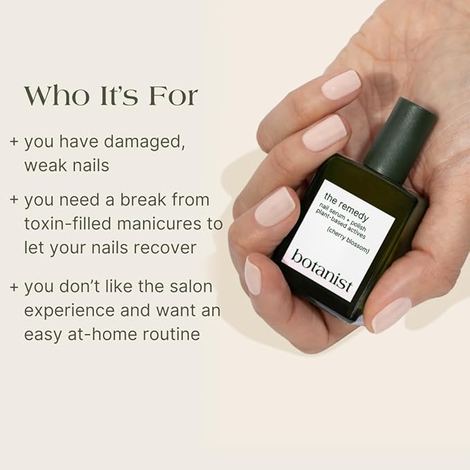 Botanist Nail Rescue Kit | Strengthening Polish + Growth Serum | Grow and Strengthen Nails Damaged from Acrylics, Dip, and Gel Manicures | Non-Toxic, 84% Plant Based, 21-Free & Vegan (Cherry Blossom)