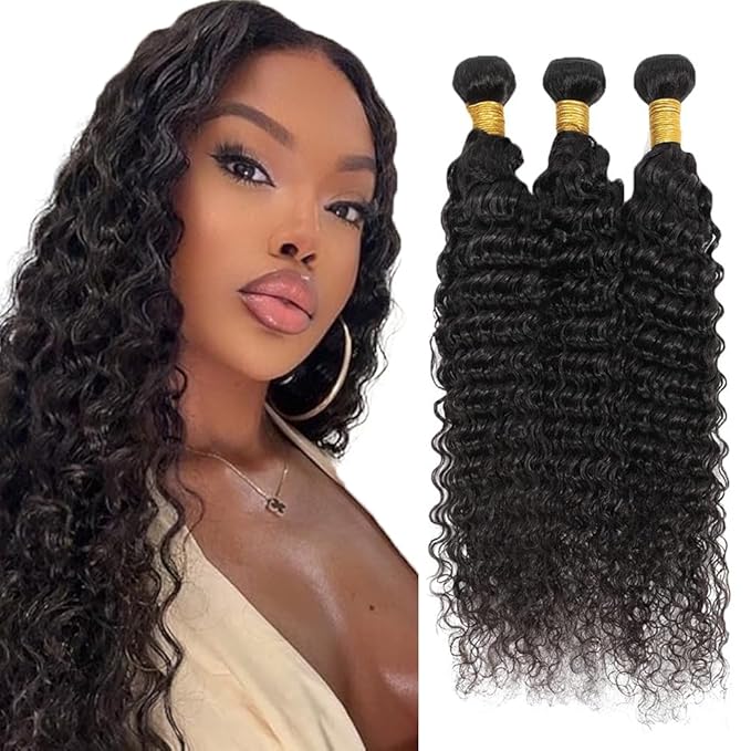 28 30 32 inch #1B Deep Wave Bundles Human Hair Deep Curly Bundles Loose Wave Bundle Human Hair Natural Black Color 150g