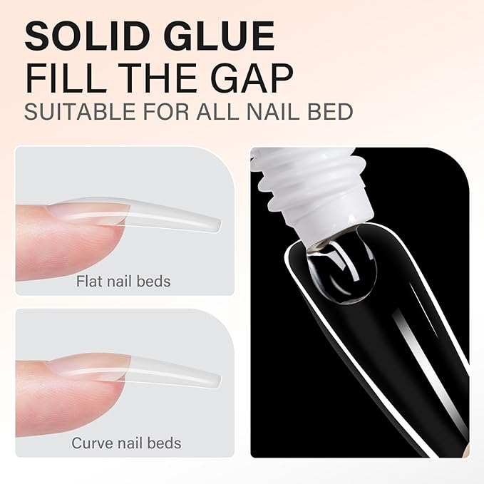 AILLSA Solid Gel Nail Glue for Nail Tips Super Strong Gel Glues Professional Fake Acrylic Soft Nails Glue U V Lamp Curing Needed - Long Lasting 15g / 0.5fl.oz