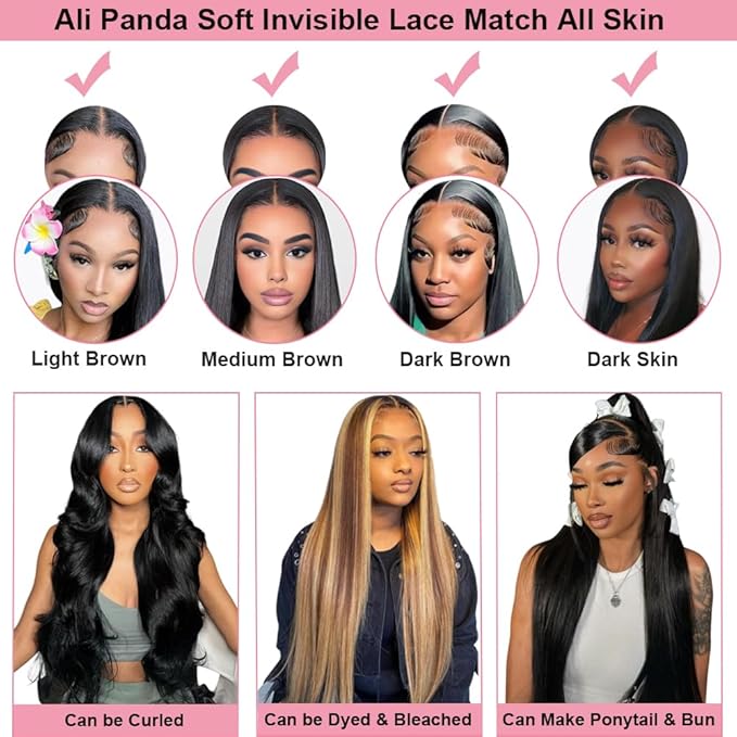 ALI PANDA (2-YEAR Life, 250g, 250% Density 6x4 Wear and Go Wig,100% Human Hair, Skinlike HD Glueless Closure Wigs Human Hair Pre Plucked Pre Cut, (0.1mm Ultra-Thin HD Lace), Middle Part 26 Inch