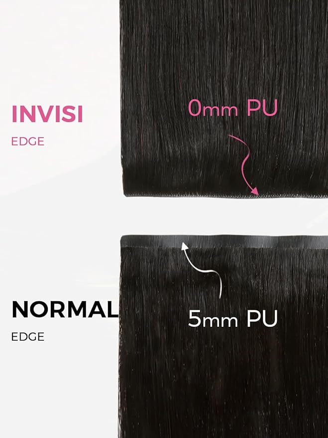 Lashey Invisi Edge & Seamless Clip in Hair Extensions Human Hair, 16 Inch 110g 7pcs(5pcs Invisi Edge& 2pcs Seamless) Real Virgin Human Hair Extensions, Natural Black Straight Hair