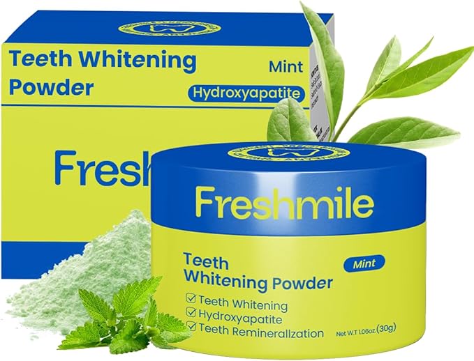 Teeth Whitening Powder, Toothpowder Fluoride-Free Hydroxyapatite Formula Enamel Strengthening Gently Cleans & Whitens