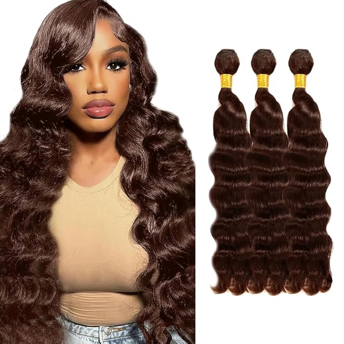 Brown Human Hair Bundles #4 Loose Wave Bundles Human Hair 16 18 20 inch #4 Loose Deep Wave Bundle Dark Brown Color 150g
