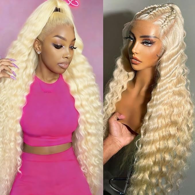 613 Lace Front Wig Human Hair 13x6 Transparent Lace Deep Wave 180 Density Free Part Blonde HD Lace Frontal Wig for Women 30 Inch