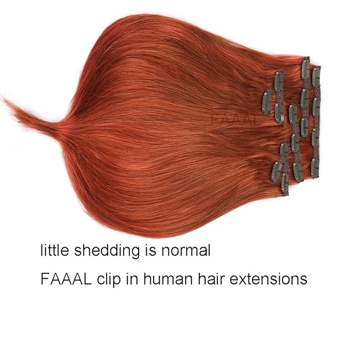 18" Clip in Human Hair Extensions Full Head 150g 7 Pieces 16 Clips #350 Copper Red Double Weft Brazilian Real Remy Hair Extensions Thick Straight Silky (18" 150g, #350)