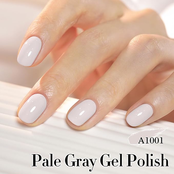 Double Rhythm 0.50 OZ Gel Polish Hema Free Same Color Same Bottle Golden Round Translucent Neutral Natural Milky 15 ML Jelly UV Polish Art DIY at Home (Milky Gray-C1001)