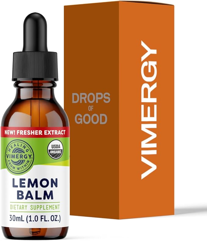 Vimergy Organic Lemon Balm Tincture Herbal Supplement – 175 mg of 10:1 Lemon Balm Extract per Serving, can be Used in Tea - USDA Certified Organic, Non-GMO, Alcohol-Free – 30 mL (1 mL/Serving)