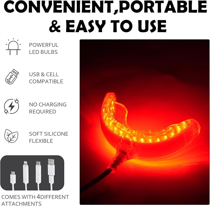 Red Light Therapy for Gums, Toothache Relief, 32 LED Periodontal Light, Bleeding Gums, Gum Health Red Light, with adapters for USB/C, iPhone, and Android from (White)1