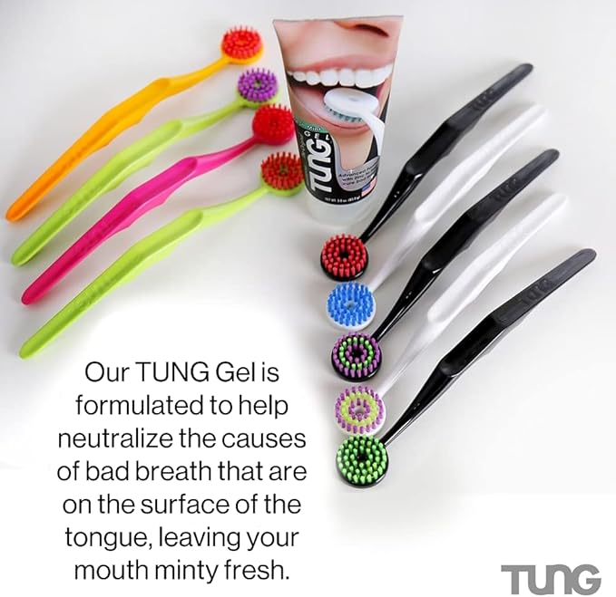 Tung Brush Tongue Cleaner, Plastic Tung Scraper, Tongue Cleaning to Fight Bad Breath, Halitosis Defense, USA Made, 4-Pack