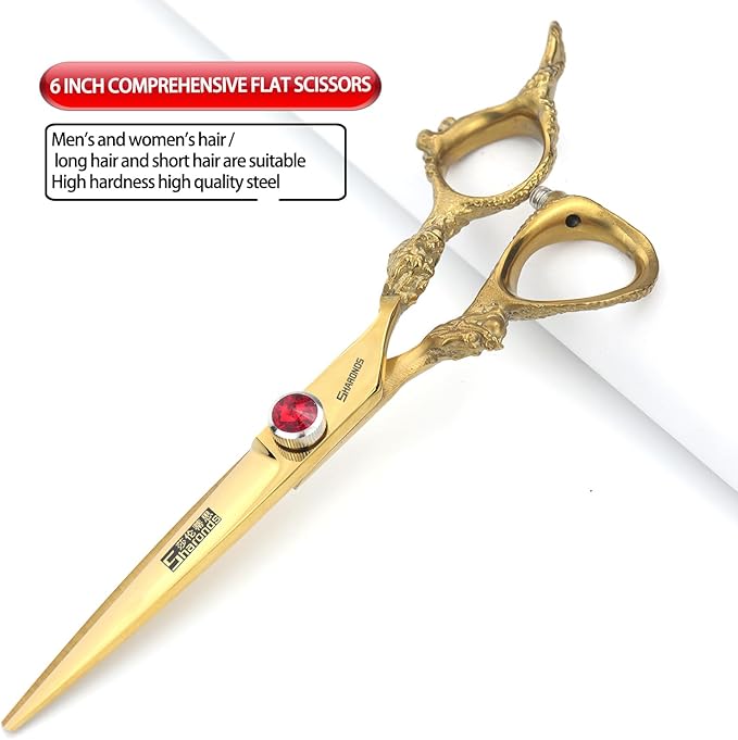 Hair Cutting Scissors Shears Professional Barber 6 inch Hairdressing Scissor Home Use for Man Woman Adults Kids Babies (6-inch flat shear-A)