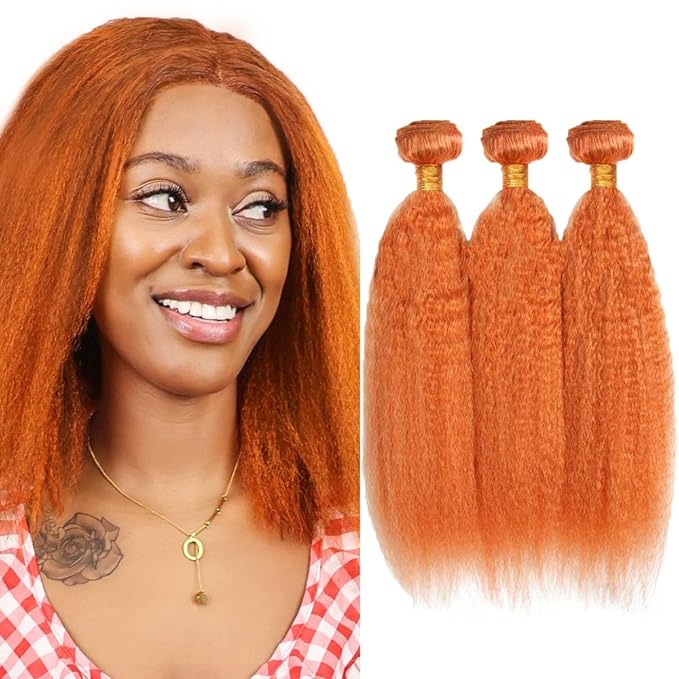 Ginger Bundle 350 Kinky Straight Human Hair Bundle Ginger Orange Yaki Bundles 14 14 14 inch 3 Bundles 350 Yaki Bundles 300g