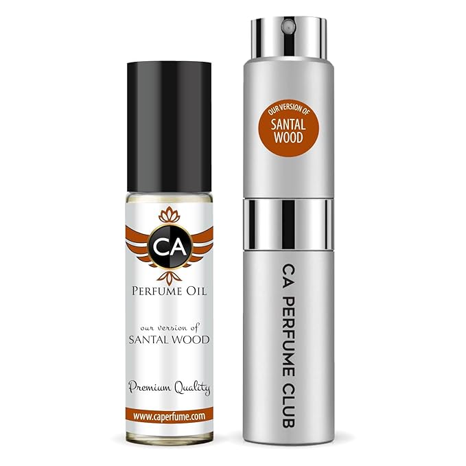 CA Perfume Duo Impression of Santal Wood For Women And Men Perfume Layering Set Long Lasting Travel Size EDP + Body Oil Roll-On Bottle 0.27 Fl Oz+0.33 Fl Oz