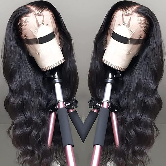 Pizazz 13x4 HD Transparent Lace Front Wigs Human Hair Pre Plucked with Baby Hair 180 Density Brazilian Body Wave Human Hair Wigs for Women 9A Glueless Lace Frontal Wigs Natural Color (20 Inch)