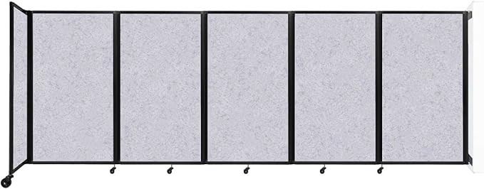 Versare Room Divider 360 Wall-Mounted Folding Partition | Locking Wheels | Temporary Room Separator | 14' x 5' Marble Gray SoundSorb Panels