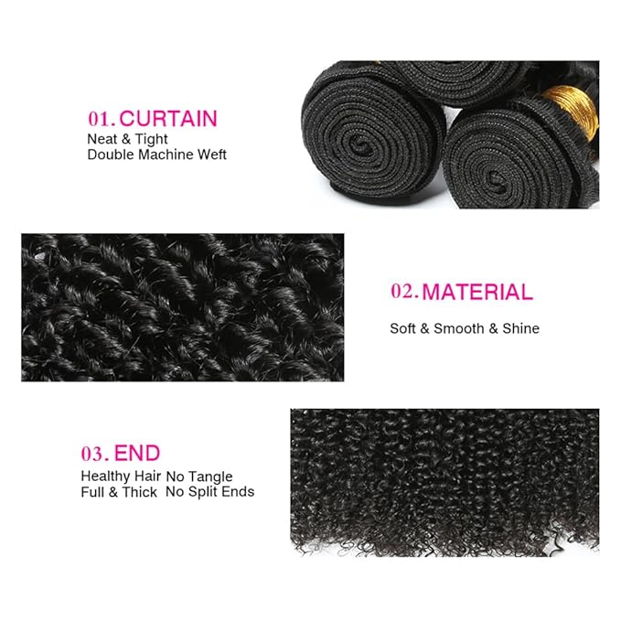 Human Hair Bundles Human Hair Curly Bundles Kinky Curly Bundle 16 18 20 inch Wet and Wavy Bundle Natural Black Color 300g