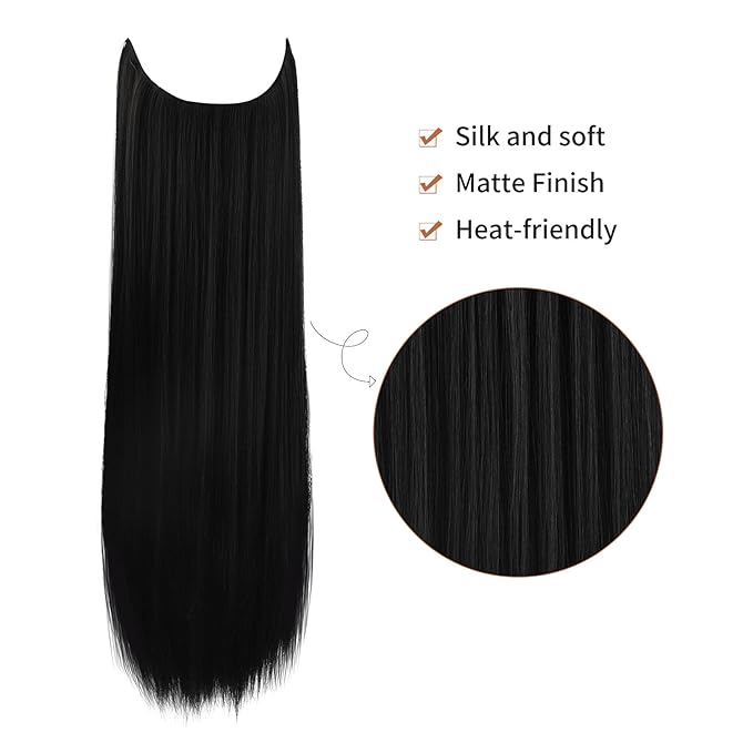 REECHO Invisible Wire Hair Extensions with Transparent Headband Adjustable Size Removable Secure Clips in Straight Secret Hairpiece for Women (12Inch(Pack of 1), Natural Black)