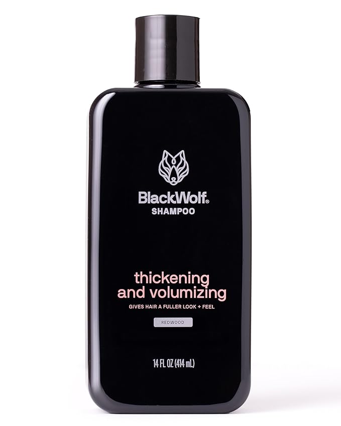 Black Wolf Thickening & Volumizing Hair Shampoo for Men - Strengthening Hair Care Products for Volume & Body with Biotin, Keratin & Hydrolyzed Rice Protein - Curly, Straight, Oily & Dry Haircare