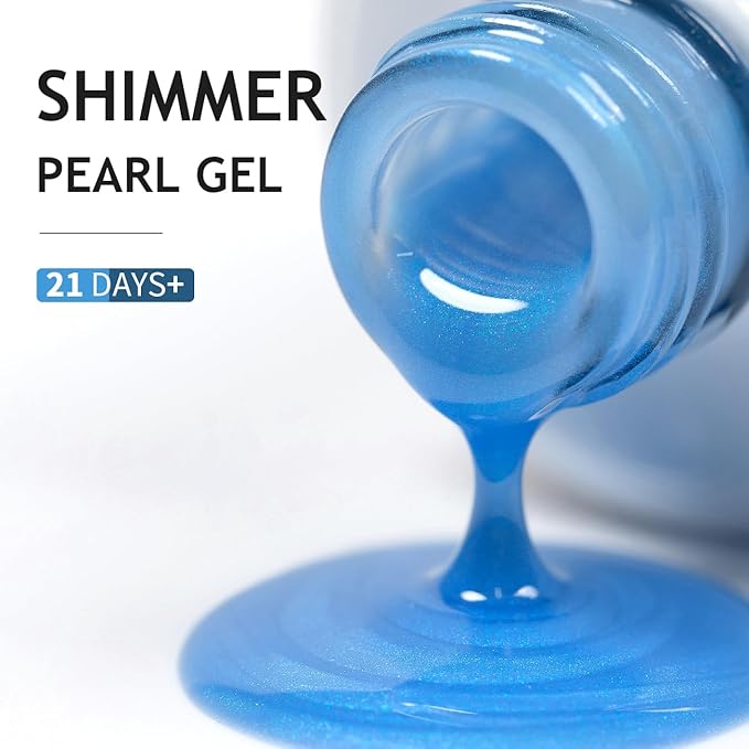 RARJSM 15ML Vast Blue Pearlescent Gel Polish,Pearl Gel Nail Polish,Blue Glitter Gel Polish Shimmer Iridescent Mermaid Nail Gel Polish Soak Off LED UV Drawing Swirl Thread Effect for DIY Manicure Use