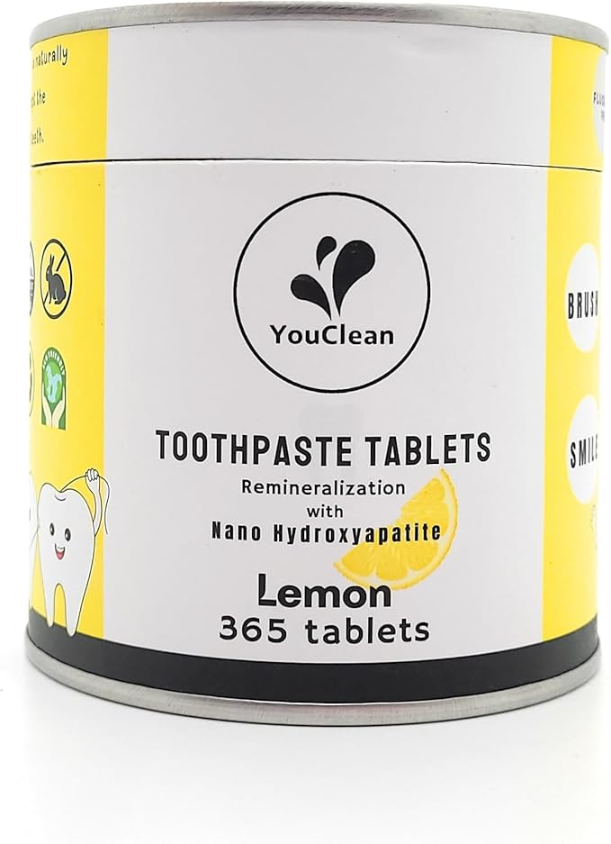 Refill Pack - 365 Toothpaste Tablets - Natural Remineralization & Whitening with Nano Hydroxyapatite - Travel or Daily Use - Fluoride Free (Lemon365)