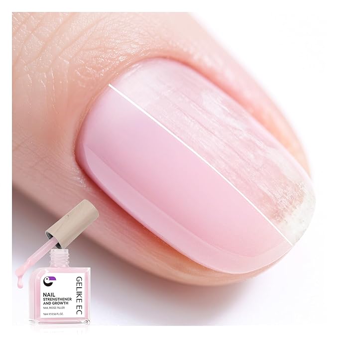 Gelike EC Nail Strengthener and Growth Polish: Milky Pink Protein and Vitamin Enriched Quick Dry Hardener Repair for Brittle Thin Damaged Nails After Gel Removal Salon Quality Vegan 16ml No UV Need
