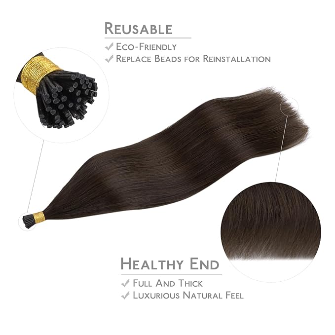 WENNALIFE I Tip Hair Extensions Human Hair, 50g 100s 16 Inch Light Dark Brown Remy Itip Human Hair Extensions Invisible Itips Straight I Tips Fusion Extensions Real Human Hair