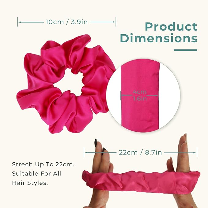 100% Mulberry Silk Scrunchies for Women and Girls,Pure Silk Hair Tie,No-Crease Ponytail Holder,Soft & Gentle on Hair,Elastic Band for All Hair Types,1 Pack,Hot Pink