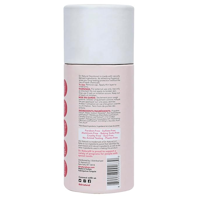 Dr. Natural Deodorant Stick - Baking Soda and Aluminum - Natural for Sensitive Skin - Lasting Freshness - Wildflower - 3 oz