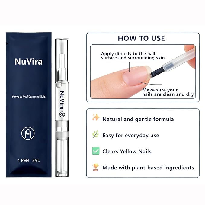 Nuvira Nail Fungus Pen – with Tea tree oil and clove oil for Foot & Nail Care – Effectively repair discolored, damaged, and thickened toenails, Suitable for daily care (3pcs)