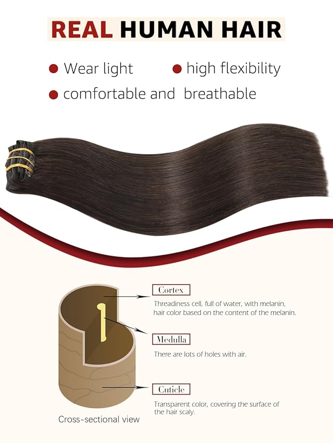 Clip in Hair Extensions Real Human Hair, Dark Brown,22 Inch 120g,6pcs Per with 18 Clips, Remy Human Hair Straight For Fashion Women Brown(#2,22'')