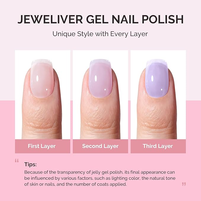 MelodySusie Jeweliver Gel Nail Polish, 0.5Fl Oz Light Purple Jelly Gel Polish Sheer Translucent Nude Soak Off UV LED Light Cure Spring Summer Colors Manicure Nail Art DIY at Home JM02