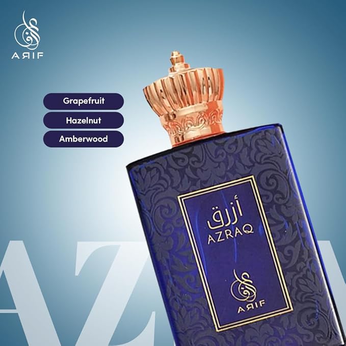 ARIF Azraq Perfumes – Fruity & Fresh Eau de Parfum for Men – Pear, Lavender, Lotus, Cinnamon, Black Vanilla Husk & Amber – Long-Lasting Fragrance – 3.4 oz