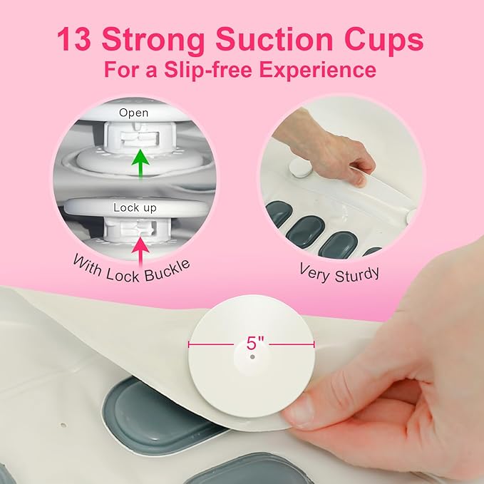 Portable Spa Bubble Bath Massager,Full Body Waterproof Spa Mat for Bathtub, 6-Speed Bubbles, Remote Control & Non-Slip Suction Cups for Home Relaxation Pink